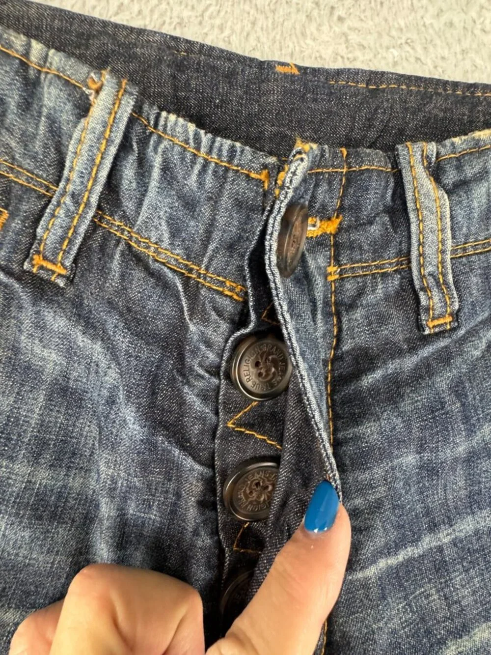 Denim Shorts True Religion 32 Austin Distressed Button Fly Bermuda Retro Y2K